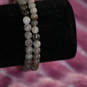 Elegant Gray Beaded Stretch Bracelet Set #014
